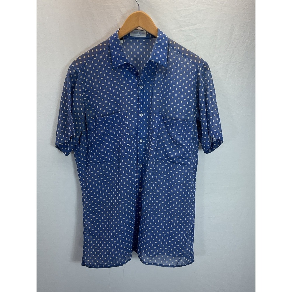 Bullock & Jones Mens Shirt MD switzerland Short Sleeve semi-sheer polka dot BLUE